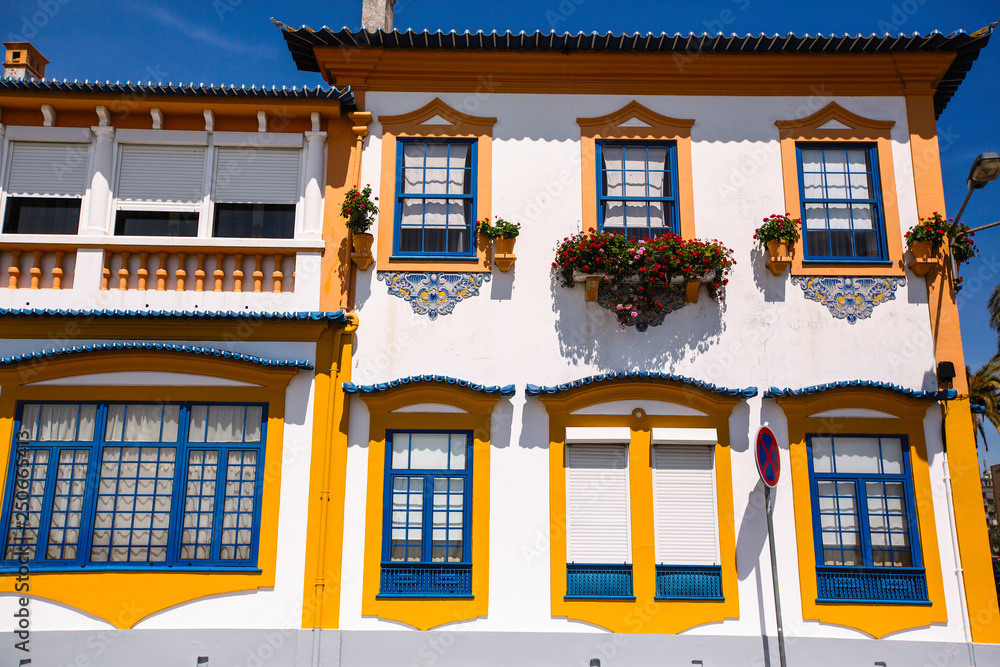 Facade of house in Costa Nova, Aveiro - Portugal. Facade of house in Costa Nova, Aveiro - Portugal.
