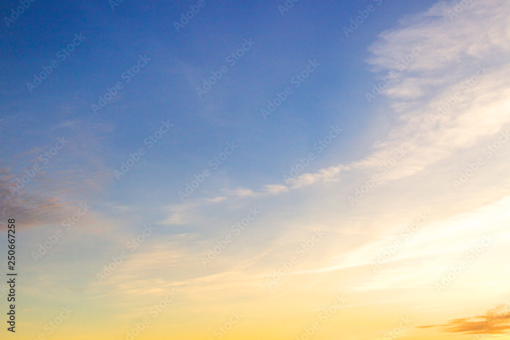 Colorful sunset sky. Copy space. Place for text and design