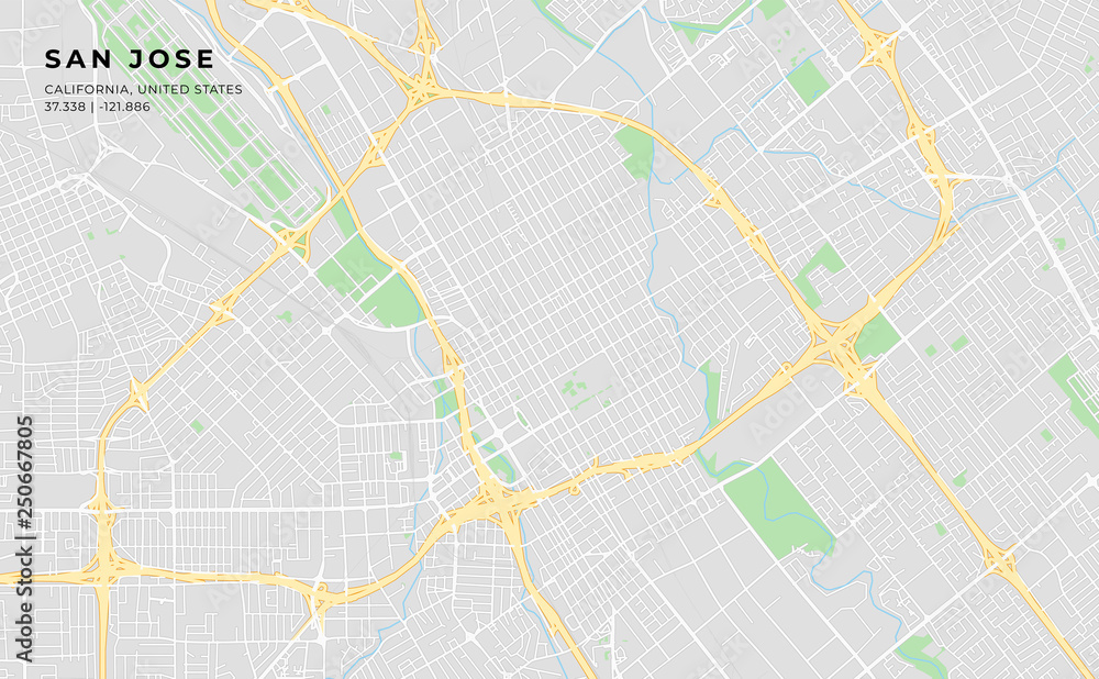 Printable street map of San Jose, California