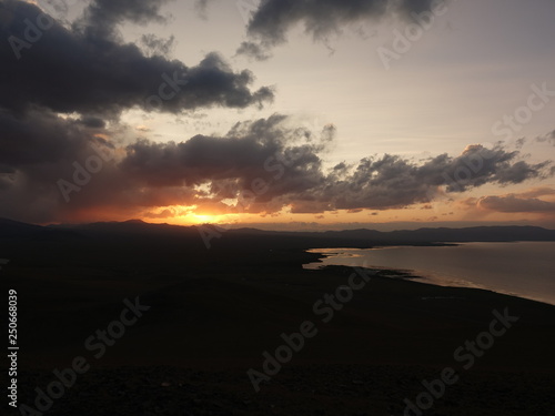 Issyk Kul at sunset. Tian Shan Of Kyrgyzstan.