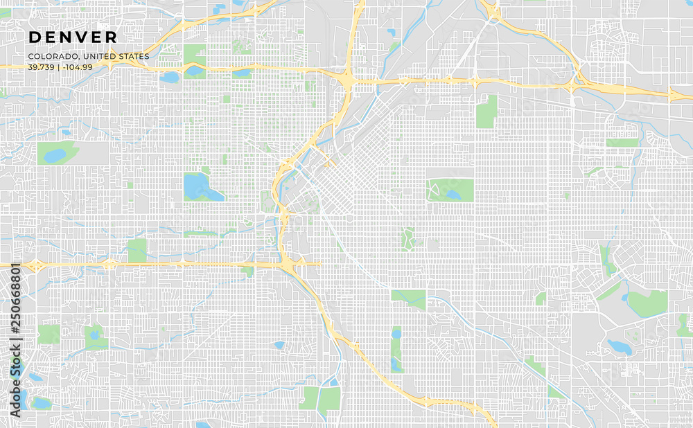 Printable street map of Denver, Colorado