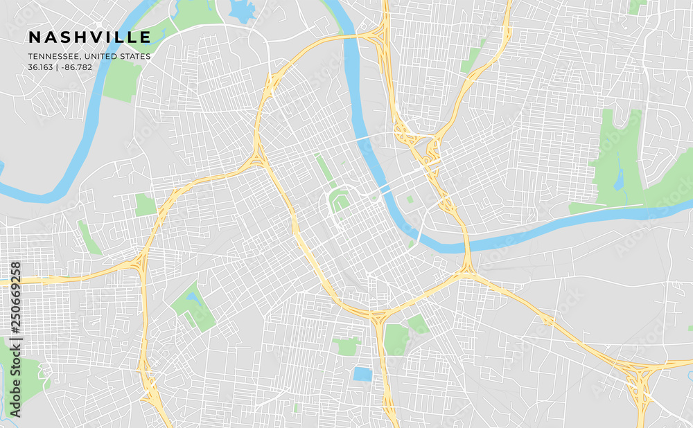 Printable street map of Nashville, Tennessee Stock Vector Adobe Stock
