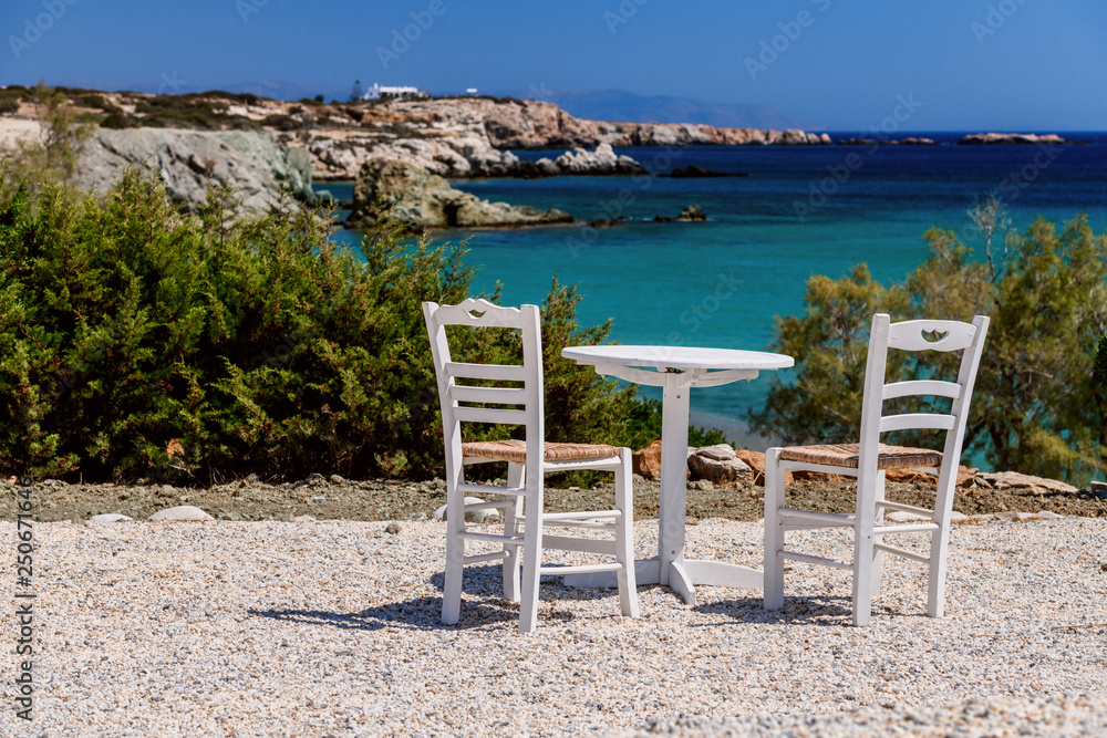 Greek taverna with amazing view on Paros island, Greece