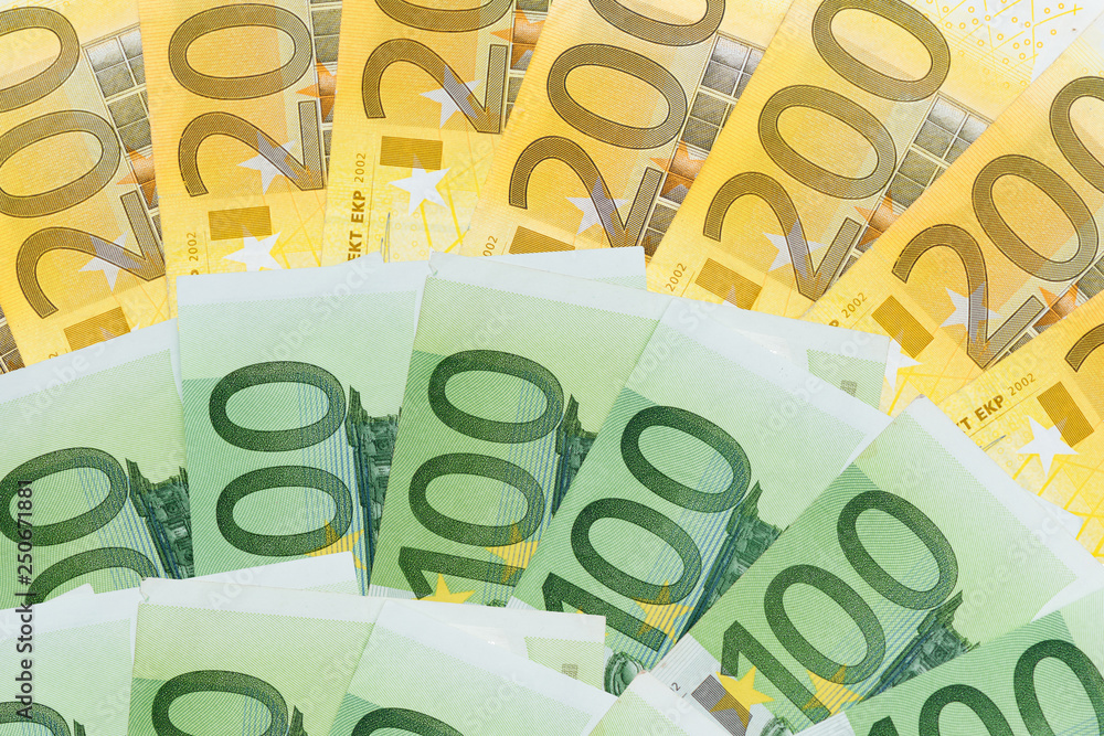 many one and two hundreds euros bank notes many one and two hundreds euros bank notes