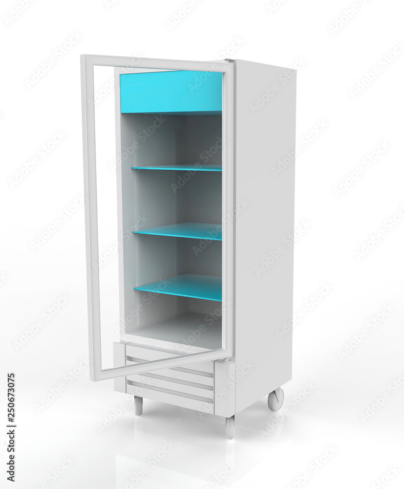 Fridge Drink with glass door on a white background - 3d Illustration Fridge Drink with glass door on a white background - 3d Illustration