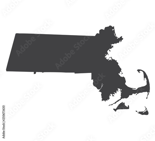 Vector Massachusetts Map silhouette. Isolated vector Illustration. Black on White background.