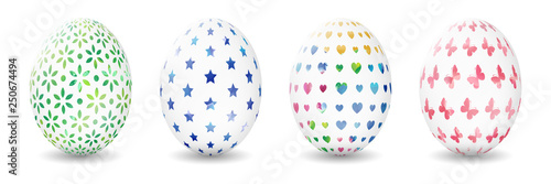 3d Easter eggs with hand painted decoration vector. Set of Easter Eggs.