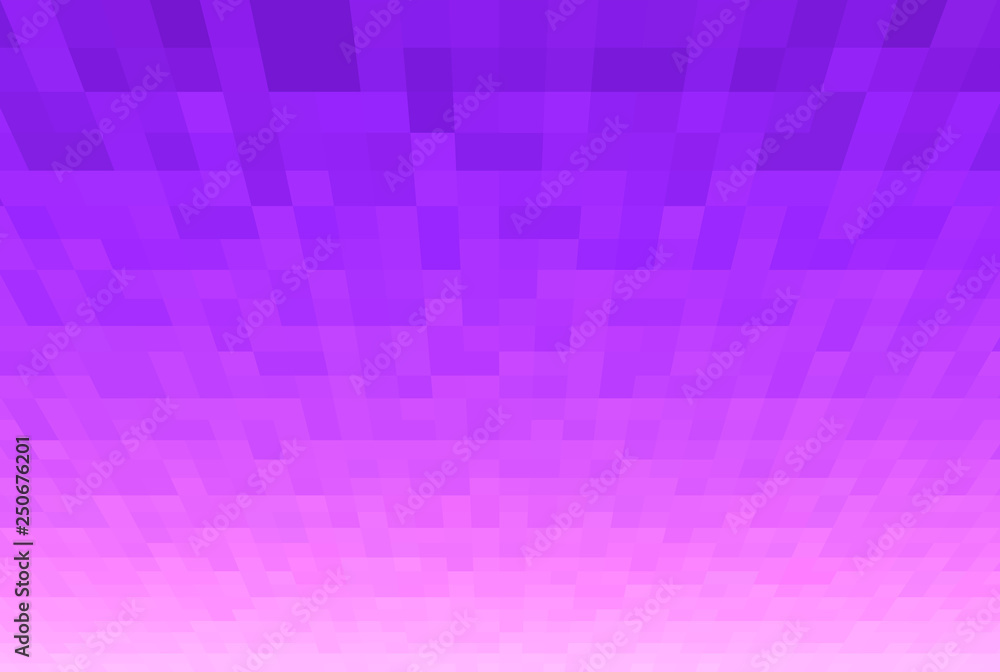 Abstract violet and pink gradient background. Texture with pixel square blocks. Mosaic pattern. Plane in perspective Abstract violet and pink gradient background. Texture with pixel square blocks. Mosaic pattern. Plane in perspective