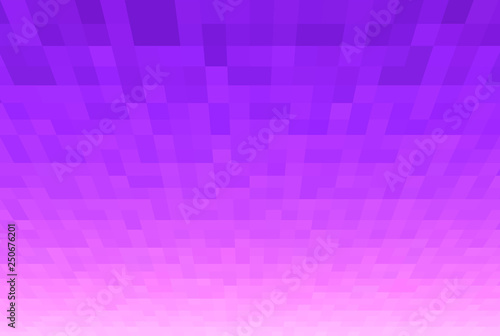 Abstract violet and pink gradient background. Texture with pixel square blocks. Mosaic pattern. Plane in perspective