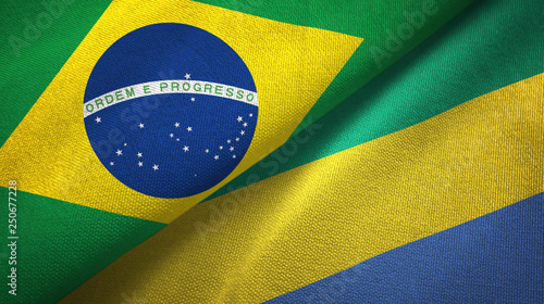 Brazil and Gabon two flags textile cloth, fabric texture