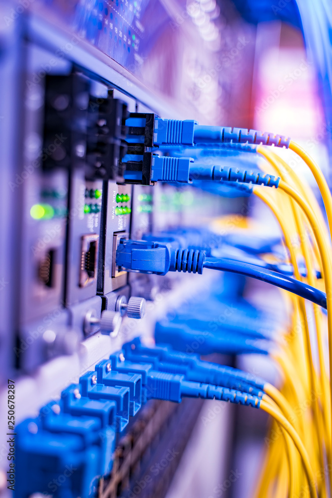 Fototapeta premium optical fibre information technology equipment in data center