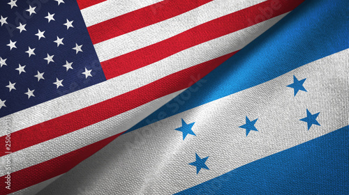 Foto United States and Honduras two flags textile cloth, fabric texture