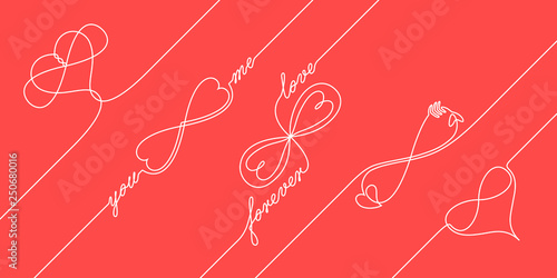 Continuous line drawing endless love concepts, one line infinite love symbol, creative synthesis of infinity sign and heart shape in a line art style, forever lasting love icons