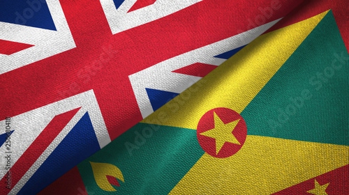 United Kingdom and Grenada two flags textile cloth  fabric texture