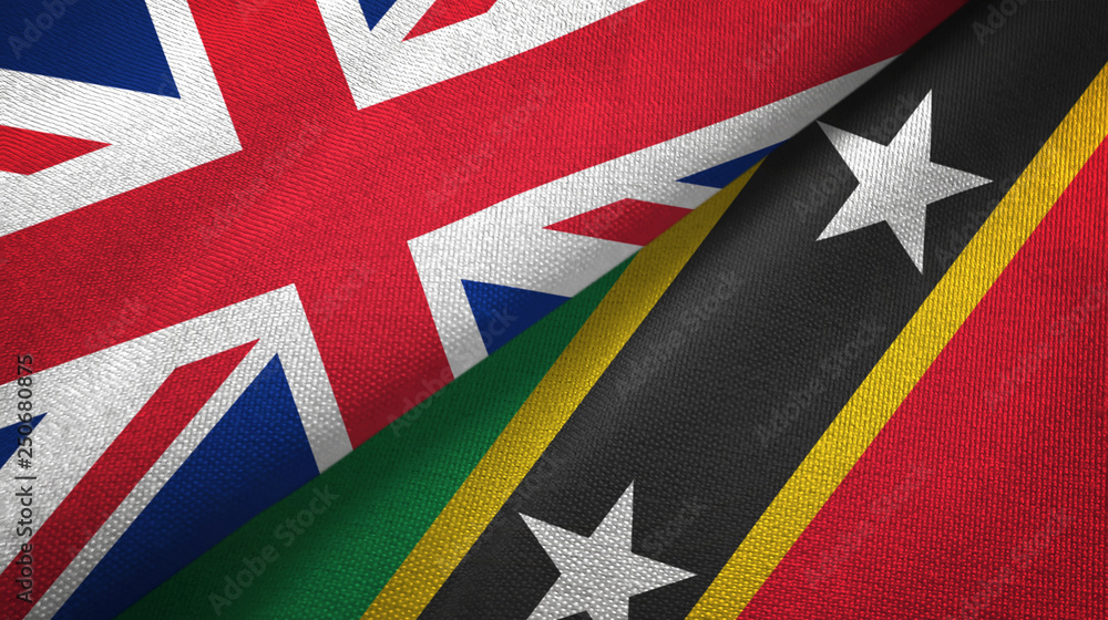 United Kingdom and Saint Kitts and Nevis two flags textile cloth, fabric texture United Kingdom and Saint Kitts and Nevis two flags textile cloth, fabric texture