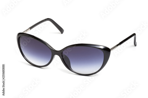 Stylish women's sunglasses on a white background. In half a turn.