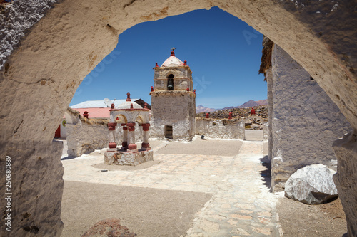 Small seventeenth-century church in the village of Parinacota, at 4,400 meters above sea level, in the Lauca National Park, northern Chile photo