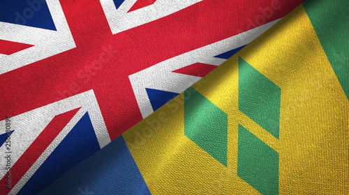 United Kingdom and Saint Vincent and the Grenadines two flags textile cloth, fabric texture
