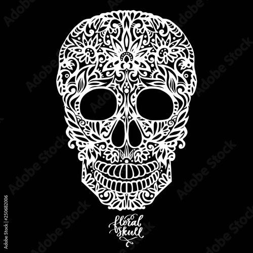 Hand drawn floral hand drawn patterned skull