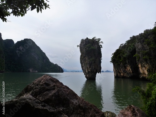 Picturesque and Green Island Jame bond located is Ko Tapu in Phang Nga Bay Thailand.