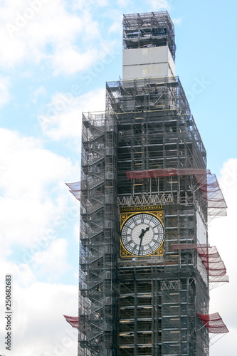 Big Ben in central London with scaffold during cleaning and refurb work