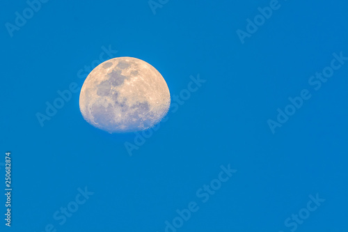 Half moon  with sky blue background in evening seen from Bangkok, Thailand, clipping path. photo