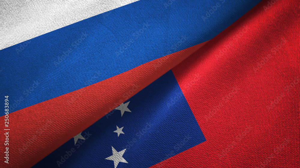 Russia and Samoa two flags textile cloth, fabric texture Russia and Samoa two flags textile cloth, fabric texture