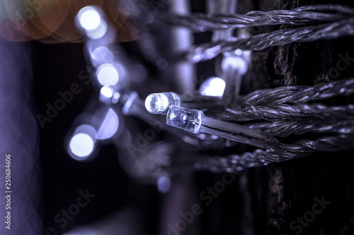 Outdoor Christmas lights closeup, New Year Decoration