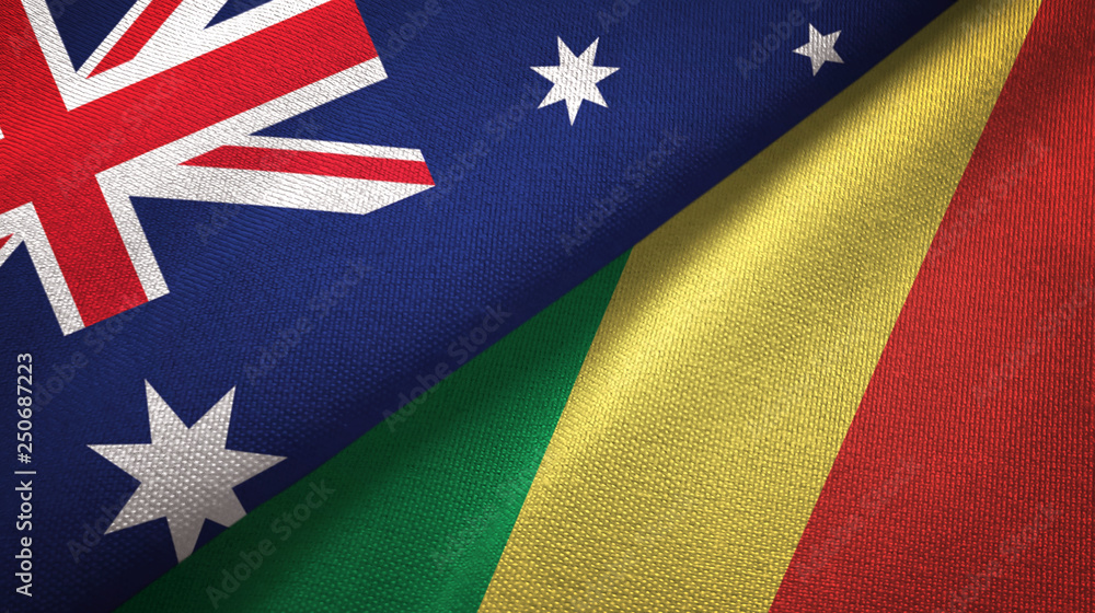 Fototapeta premium Australia and Congo two flags textile cloth, fabric texture