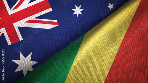 Australia and Congo two flags textile cloth, fabric texture