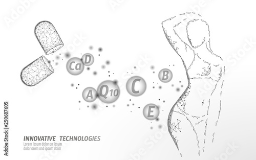 Woman slim shape silhouette low poly. Fitness beauty girl graceful body. Weigh lose nutrition supplement banner template vector illustration