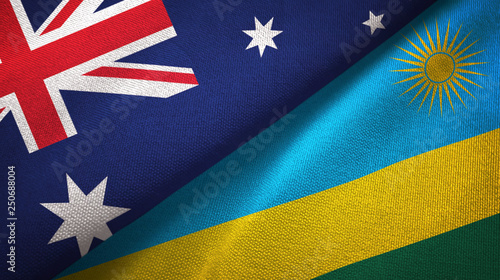 Australia and Rwanda two flags textile cloth, fabric texture