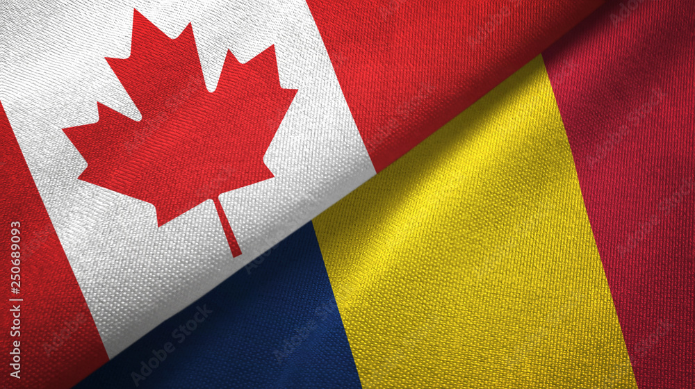 Canada and Chad two flags textile cloth, fabric texture Canada and Chad two flags textile cloth, fabric texture