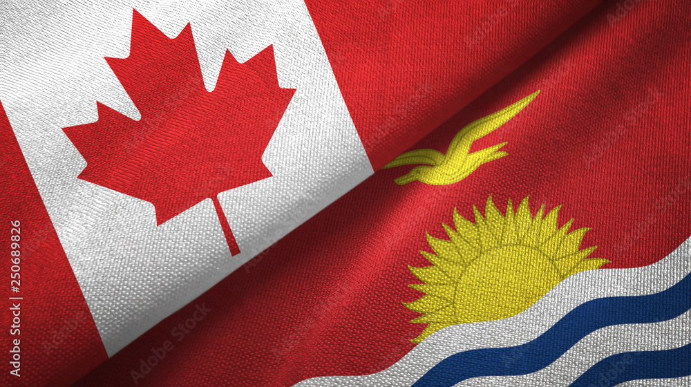 Canada and Kiribati two flags textile cloth, fabric texture Canada and Kiribati two flags textile cloth, fabric texture