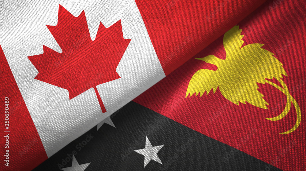 Canada and Papua New Guinea two flags textile cloth, fabric texture Canada and Papua New Guinea two flags textile cloth, fabric texture