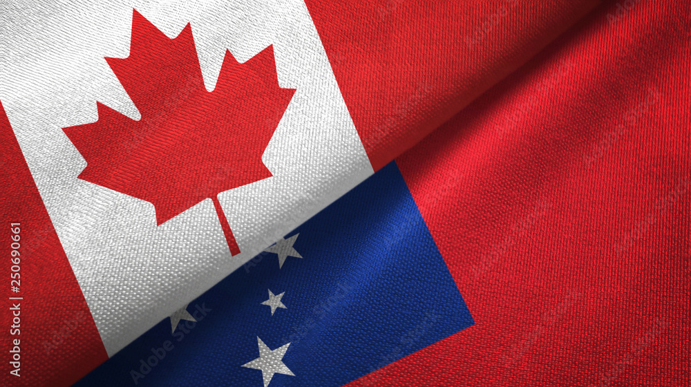 Canada and Samoa two flags textile cloth, fabric texture Canada and Samoa two flags textile cloth, fabric texture