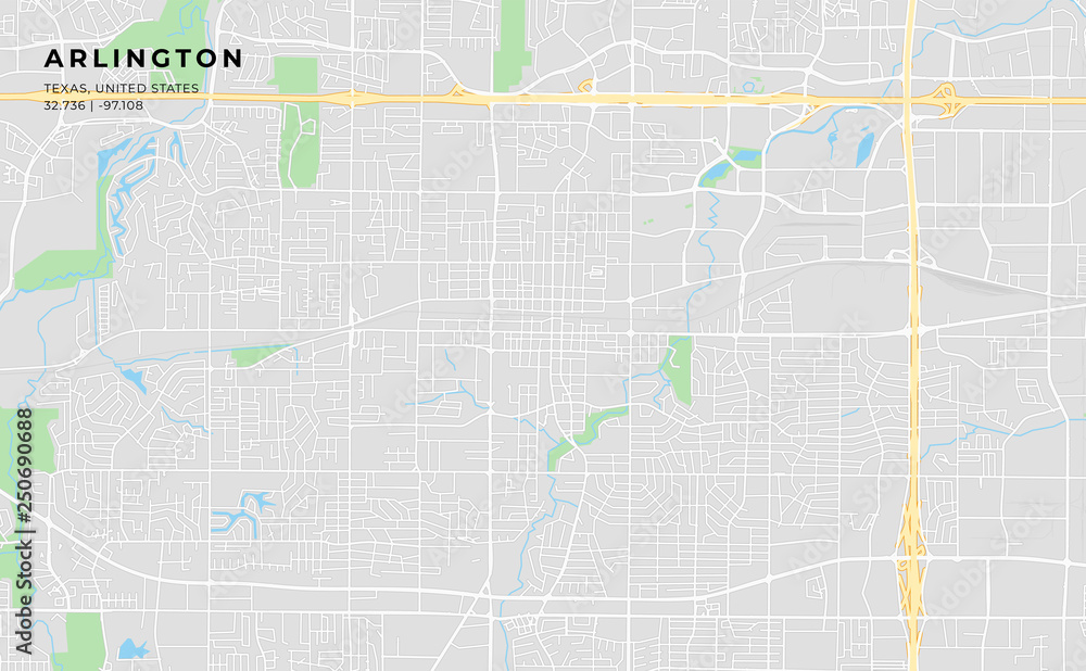 Printable street map of Arlington, Texas Stock Vector Adobe Stock