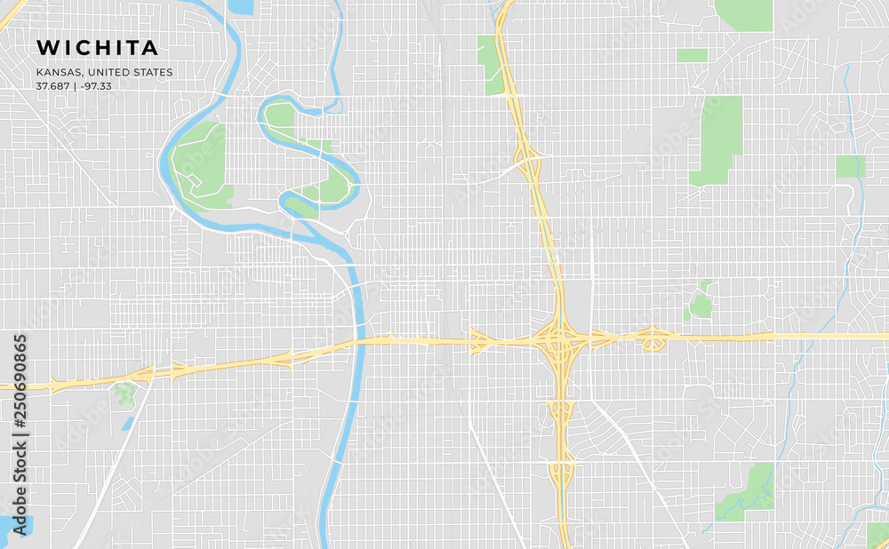 Printable street map of Wichita, Kansas Stock Vector Adobe Stock