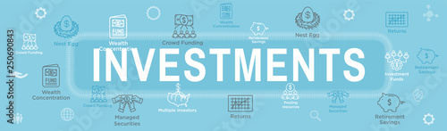 Retirement Investments, Dividend Income, Mutual Fund, IRA Icon set Web Header Banner