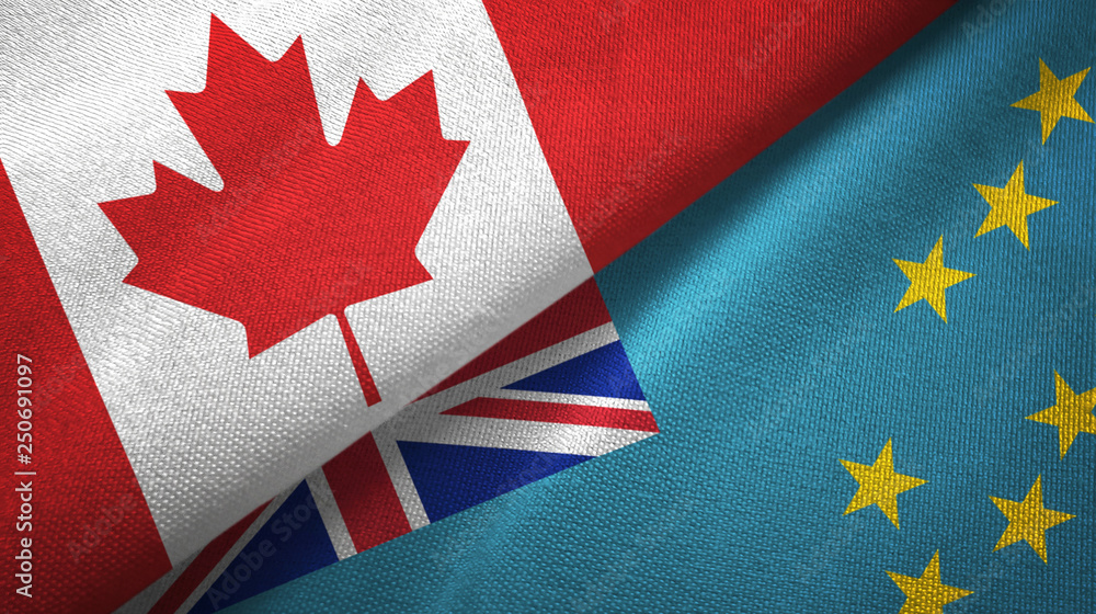 Canada and Tuvalu two flags textile cloth, fabric texture Canada and Tuvalu two flags textile cloth, fabric texture