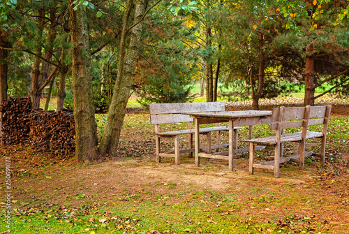 Table in the garden in autumn