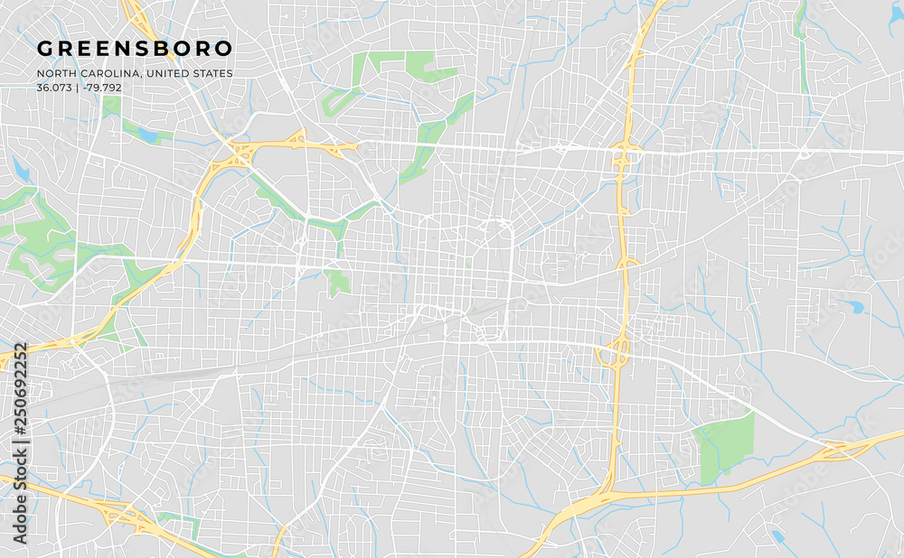 Printable street map of Greensboro, North Carolina