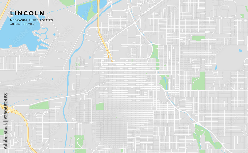 Printable street map of Lincoln, Nebraska Stock Vector Adobe Stock