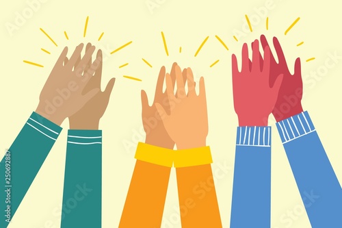 Vector illustration of different hands up hands clapping. applaud hands. vector illustration in flat style 