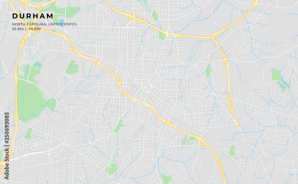Printable street map of Durham, North Carolina