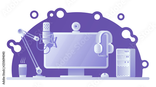 Gamers workspace illlustration. Twitch live streaming, away from keyboard. Esports afk or offline screen. Eps10 vector
