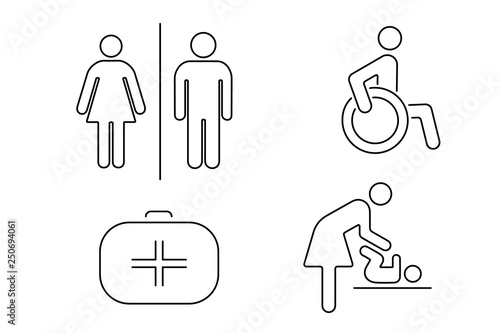 Set of icons for public toilet. Linear vector