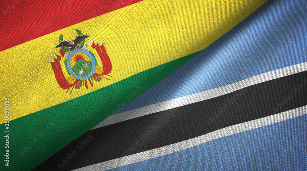 Fototapeta premium Bolivia and Botswana two flags textile cloth, fabric texture