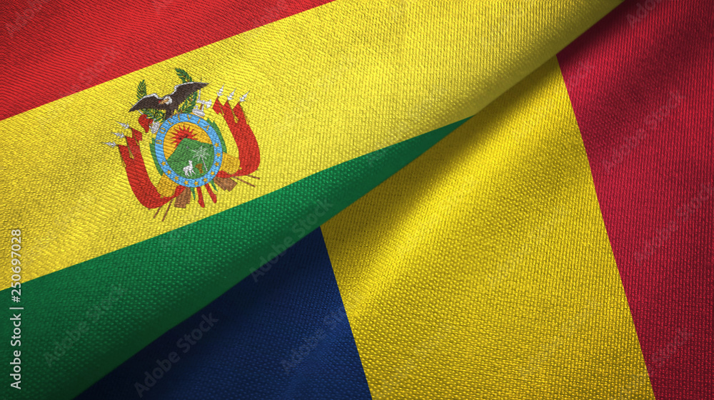 Fototapeta premium Bolivia and Chad two flags textile cloth, fabric texture