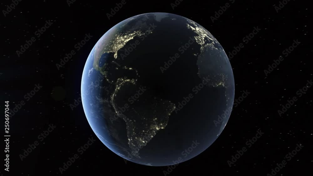Realistic 3d animated earth showing the borders of the country Comoros and the capital Moroni in 4K resolution at nighttime